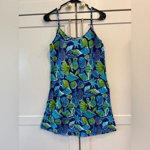 Blue Shell-Print Midi Slip Dress